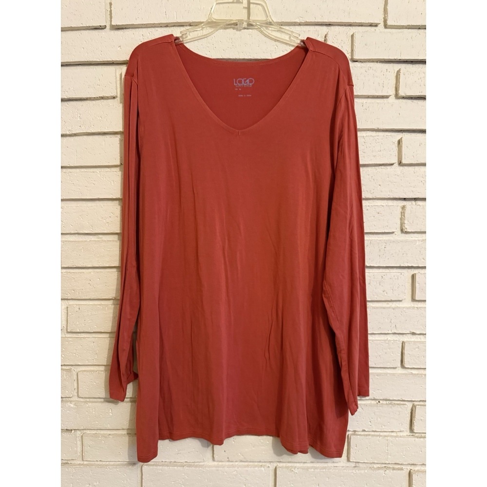 LOGO Layers by Lori Goldstein Rayon‎ Spandex Long Sleeve Top Burnt Orange Sz XL